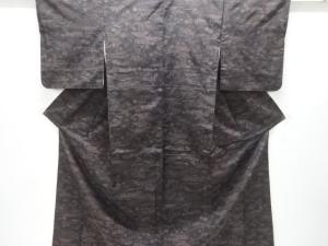 アンティーク　流水に草花模様手織り紬着物